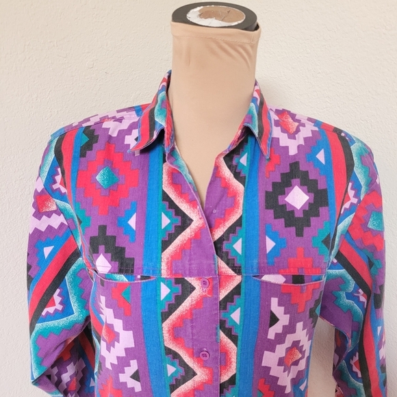 Vintage Wrangler Frontier Series Purple Southwest Print Shirt - Picture 3 of 5